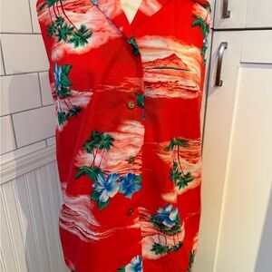 Red Hawaiian Tropical Print Button-Down Shirt - Women's Made in Hawaii. Size med